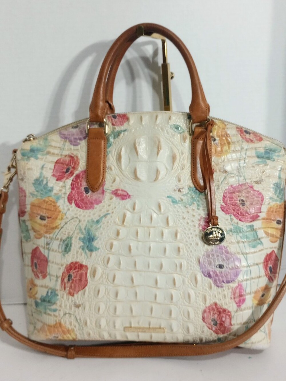 Brahmin Duxbury In Papaver Floral, Croc Embossed Leather Crossbody Satchel